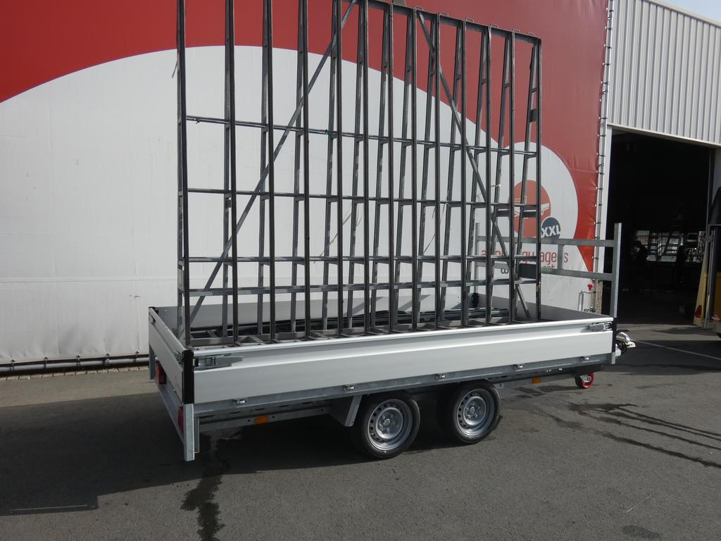 Plateauwagen met glasbok tandemas 350x185cm 3500kg